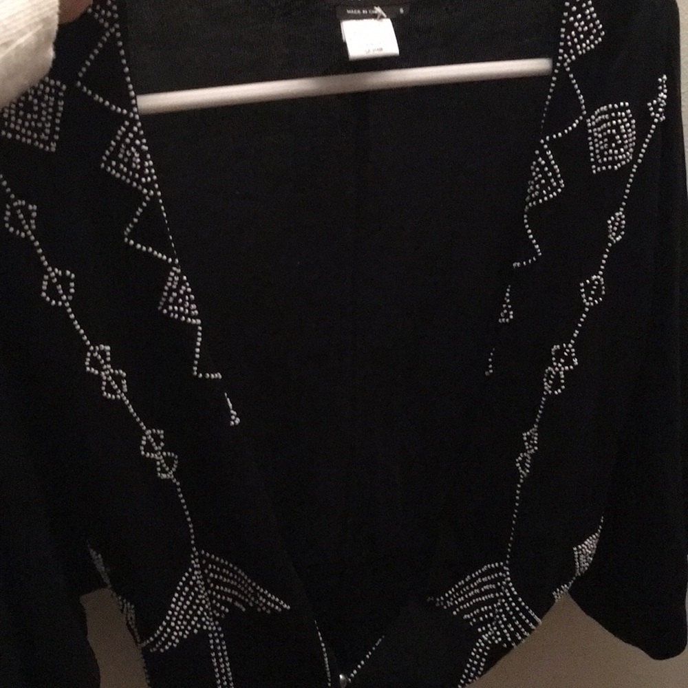 BCBG button down sweater with white beads!